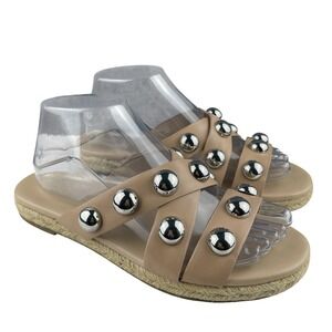 Marc Fisher Women's Slide Sandals 8.5M Tan Silver Espadrille Prisca Ball Studded